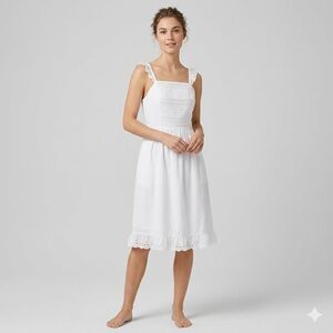 White Embroidered Indian Cotton Sleeveless Dress - Small